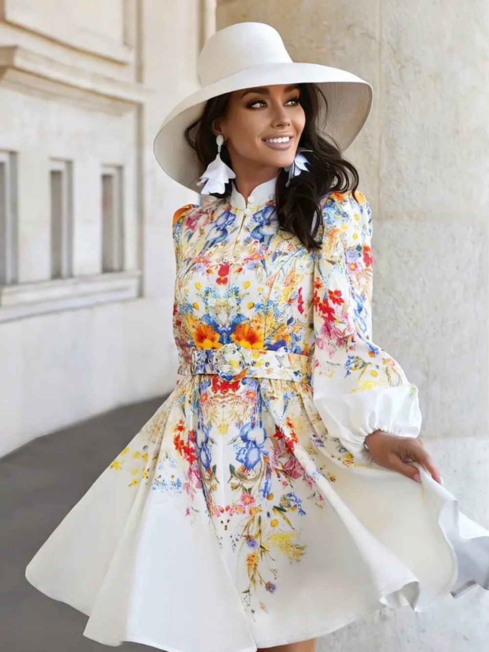 💕 Floral Belted Fit-and-Flare Dress in White - 4 💕